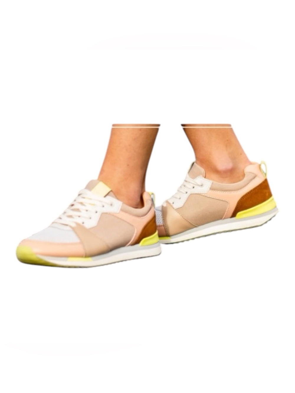 HOFF Anthropologie City Lace-Up Sneakers Yellow Brown Pink White Womens Size 6.5